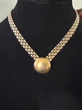 Signed Monet Vintage Gold 3-Row Brick Link Choker Twist Dome Clasp 16"